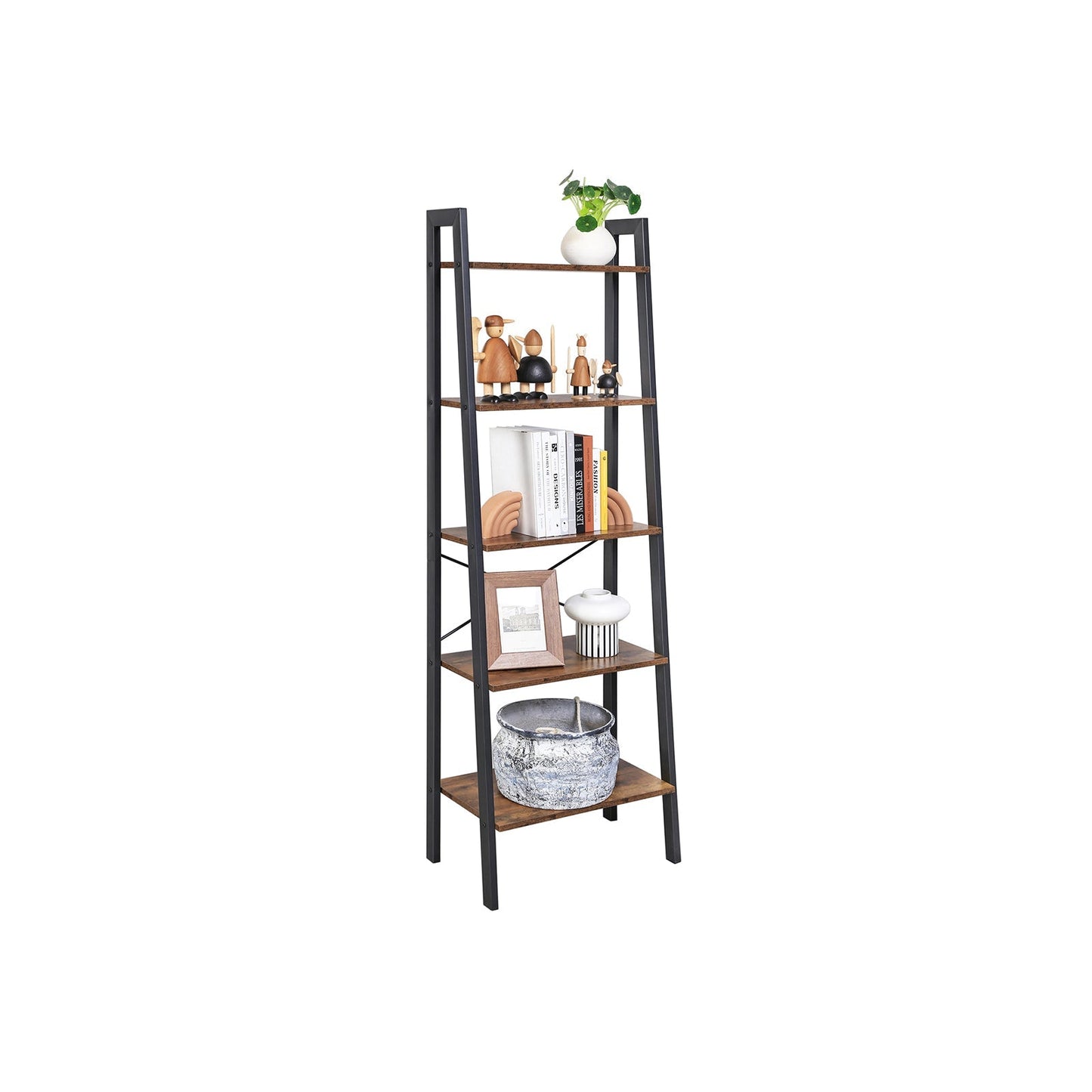 Staand rek – decoratieplank – boekenkast – woonkamerkast – vintage bruin/zwart