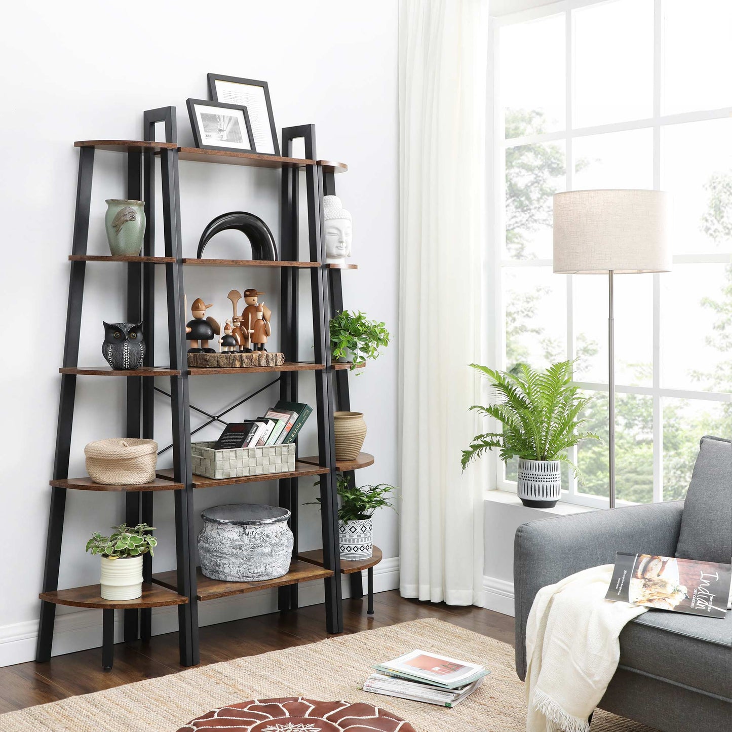 Staand rek – decoratieplank – boekenkast – woonkamerkast – vintage bruin/zwart