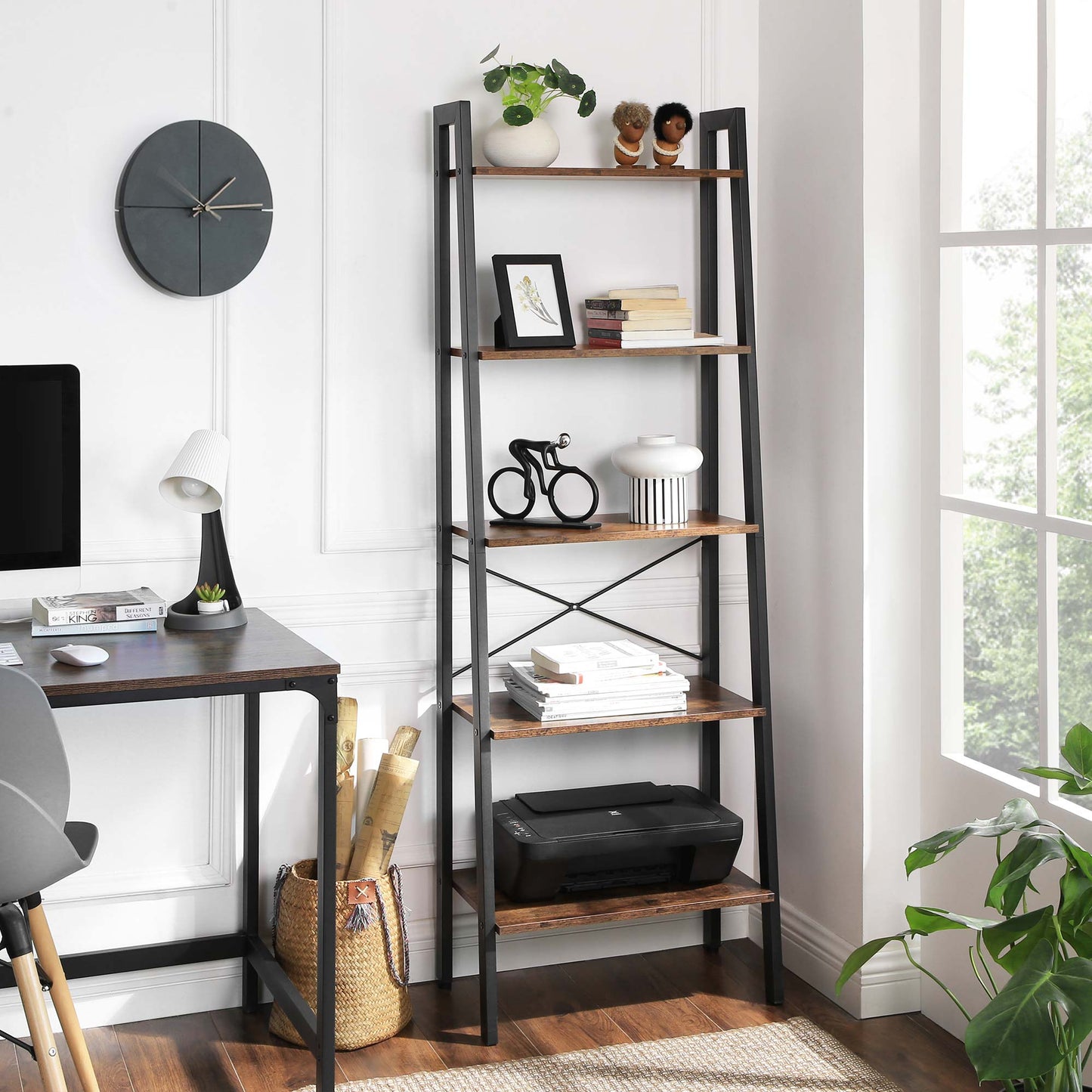 Staand rek – decoratieplank – boekenkast – woonkamerkast – vintage bruin/zwart