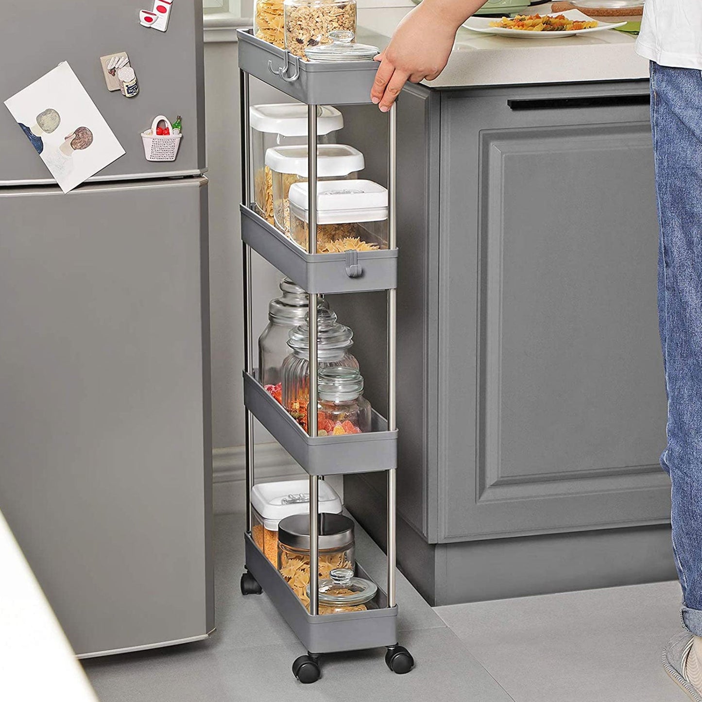 Trolley - Keukenrek - 4 niveaus - 40 x 13 x 86 cm - Grijs