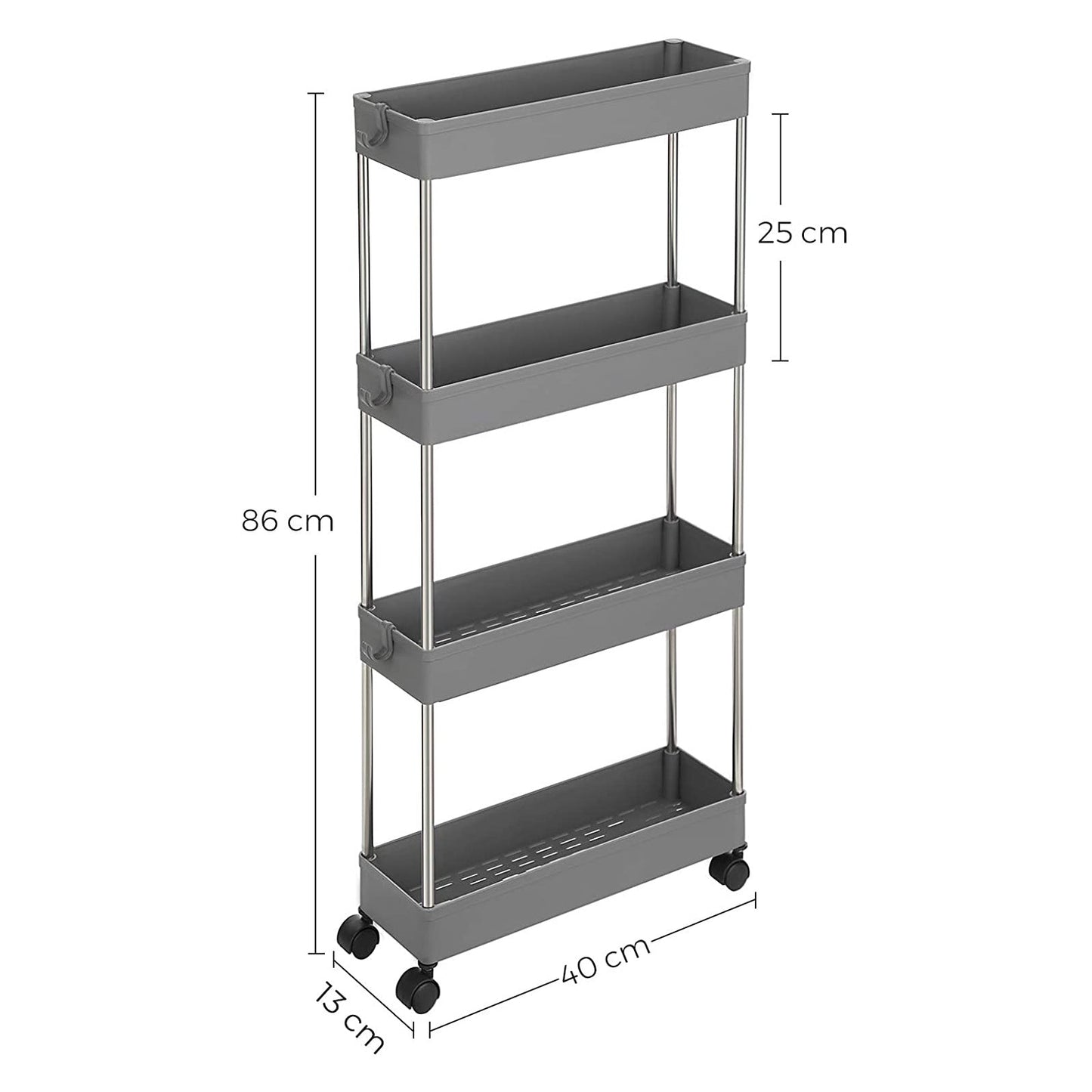 Trolley - Keukenrek - 4 niveaus - 40 x 13 x 86 cm - Grijs