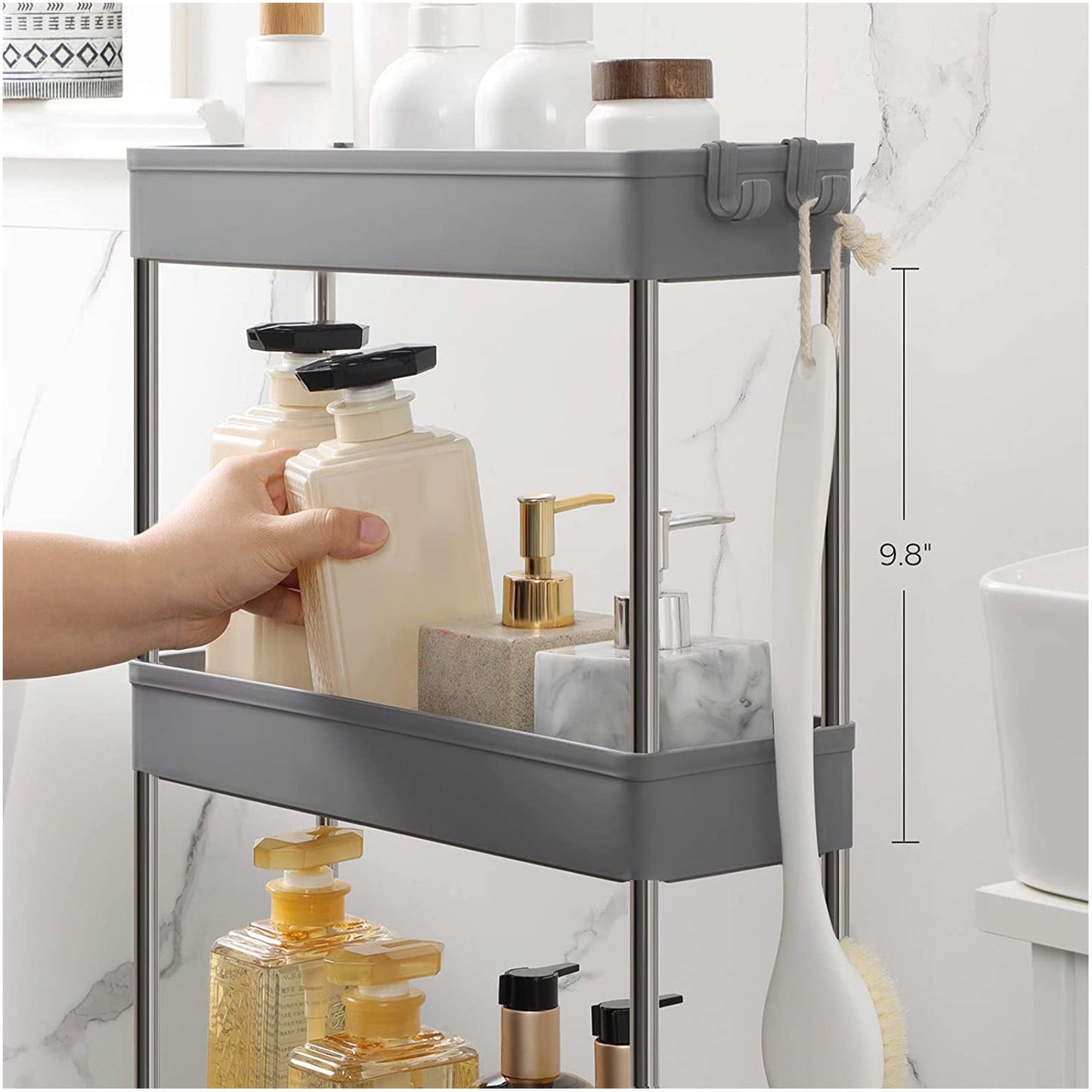 Trolley - Keukenrek - 4 niveaus - 40 x 13 x 86 cm - Grijs
