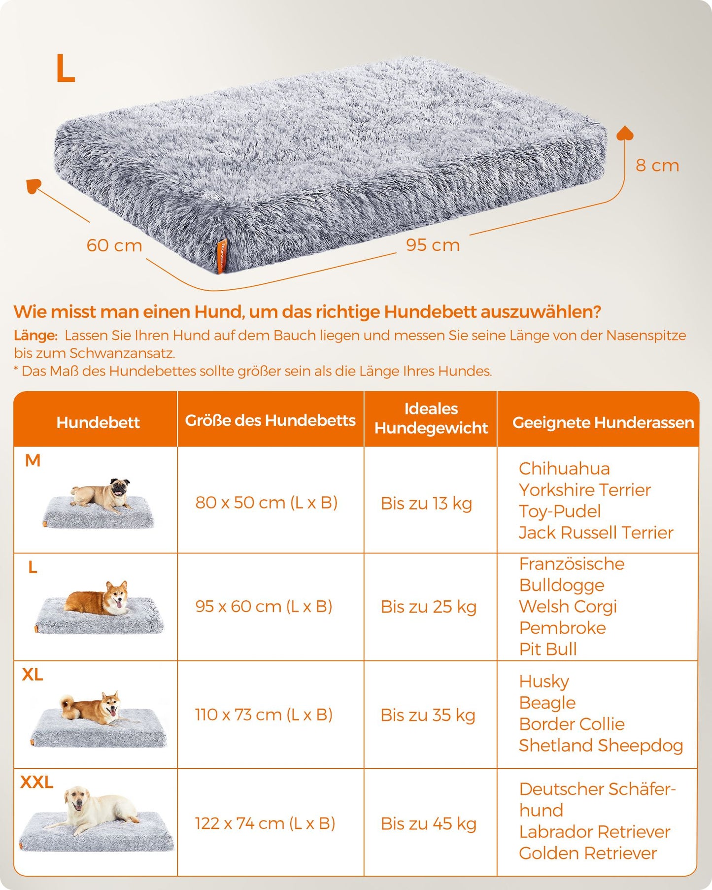 Hondenmand – pluche – 95 x 60 x 8 cm – Ombré grijs – maat L