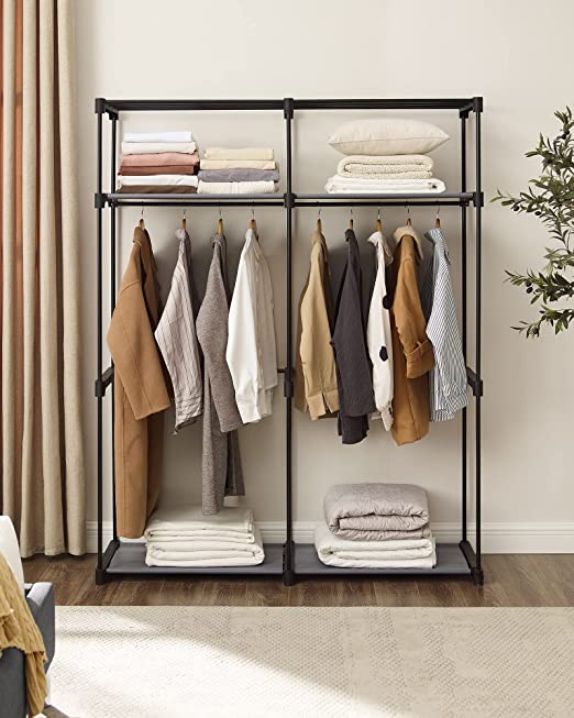 Garderobe met kledingstaven - Linnenkast - Kledingrek - opvouwbaar - 140 x 43 x 174 cm
