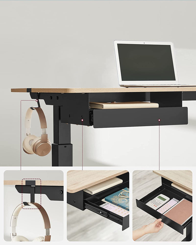Elektrisch bureau - Hoogte verstelbaar - Memoryfunctie met 4 hoogtes - Wit zwart - 60 x 140 cm