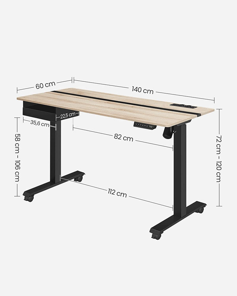 Elektrisch bureau - Hoogte verstelbaar - Memoryfunctie met 4 hoogtes - Wit zwart - 60 x 140 cm