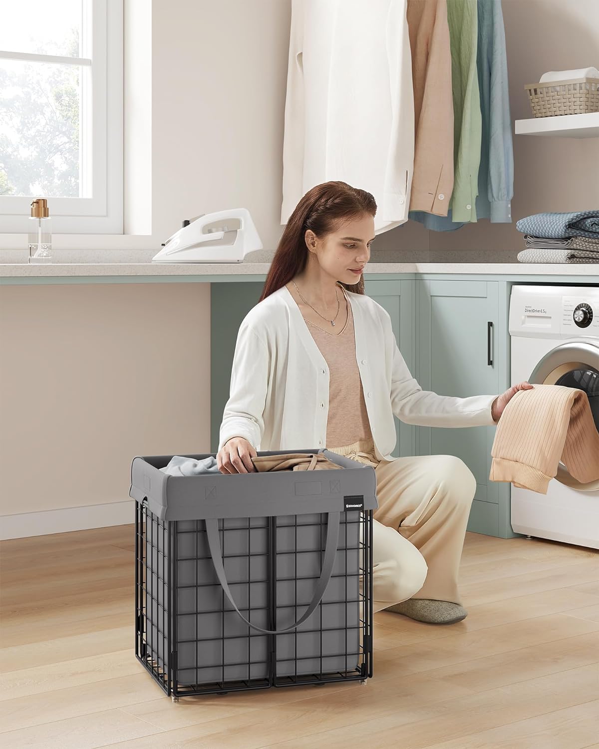 Wasmand - Met uitneembare waszak - Metalen frame - Grijs