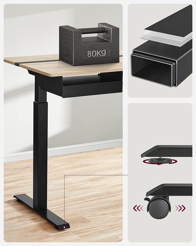 Elektrisch bureau - Hoogte verstelbaar - Memoryfunctie met 4 hoogtes - Wit zwart - 60 x 140 cm