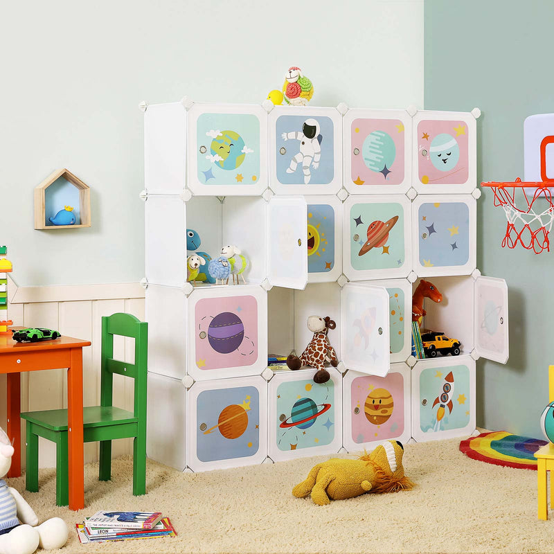 Opbergkast - Kinderkast met deuren - Kunststof schoenenrek - Wit