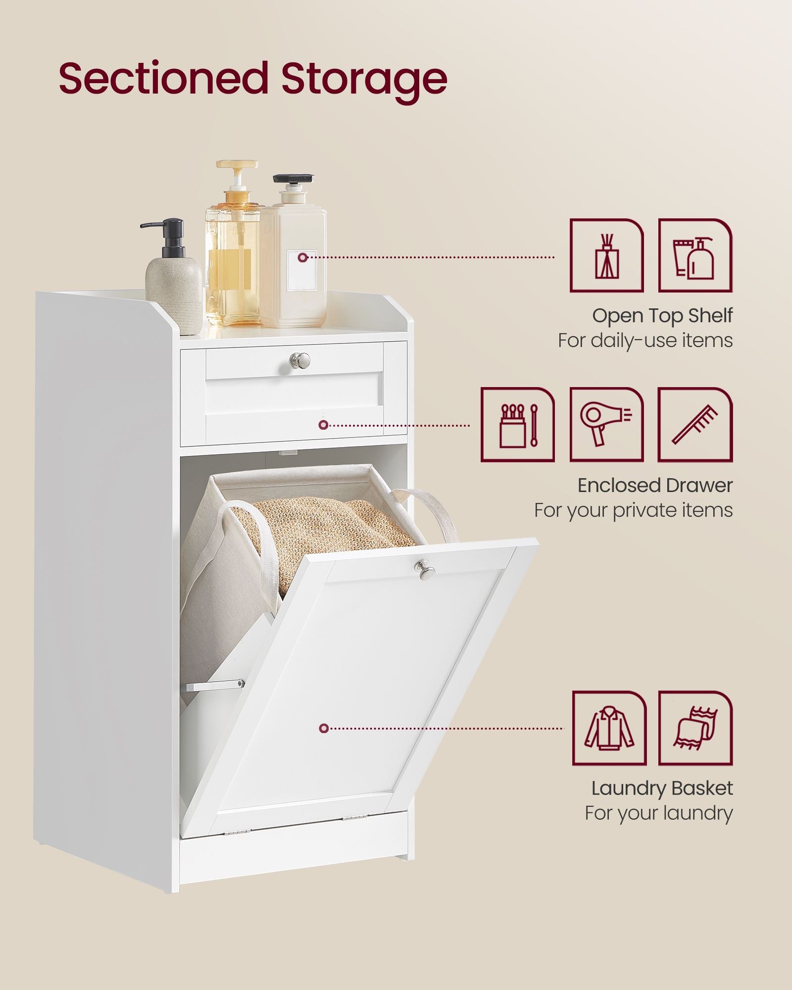 Badkamerkastje – met wasmand – 40 × 40 × 80,2 cm