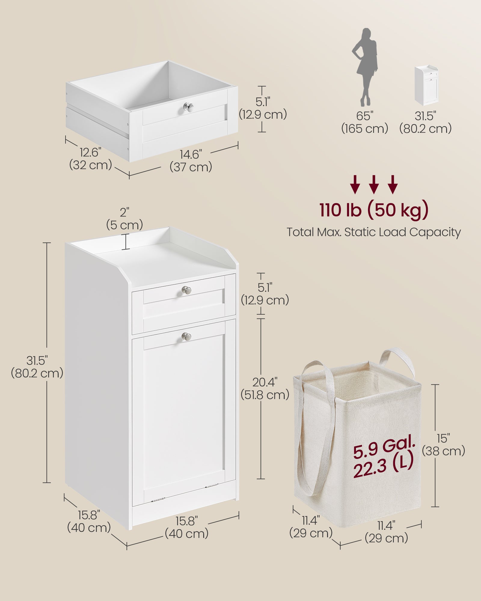 Badkamerkastje – met wasmand – 40 × 40 × 80,2 cm