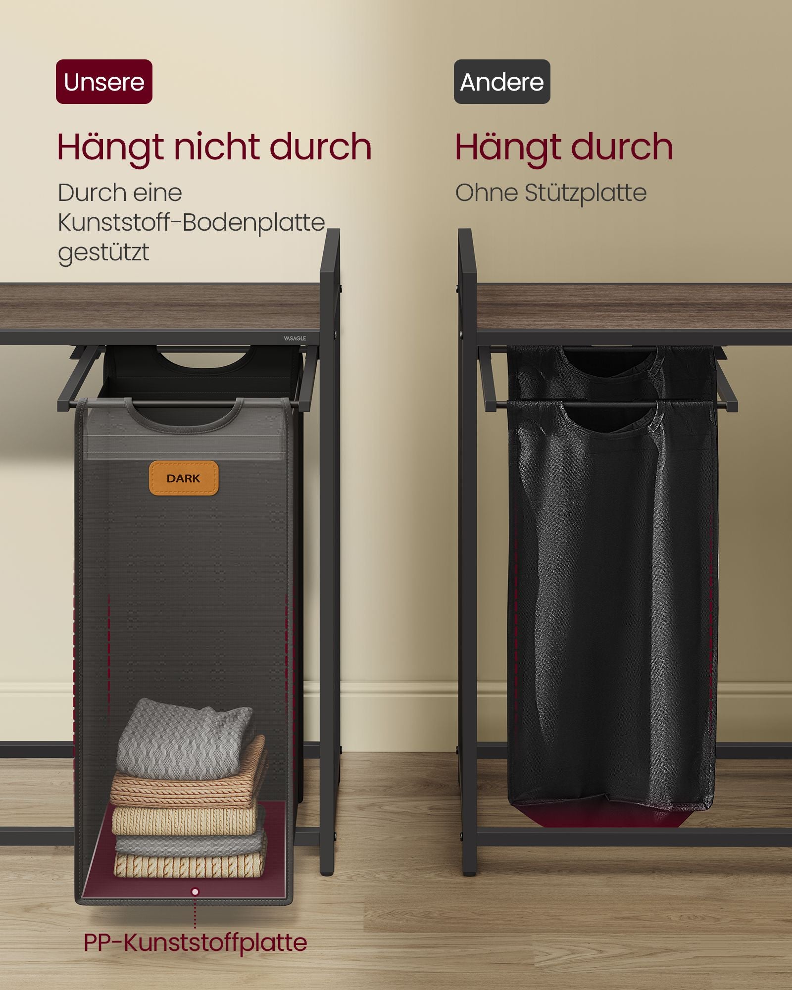 Wasmand 4 vakken kastanjebruin-inktzwart-duifgrijs