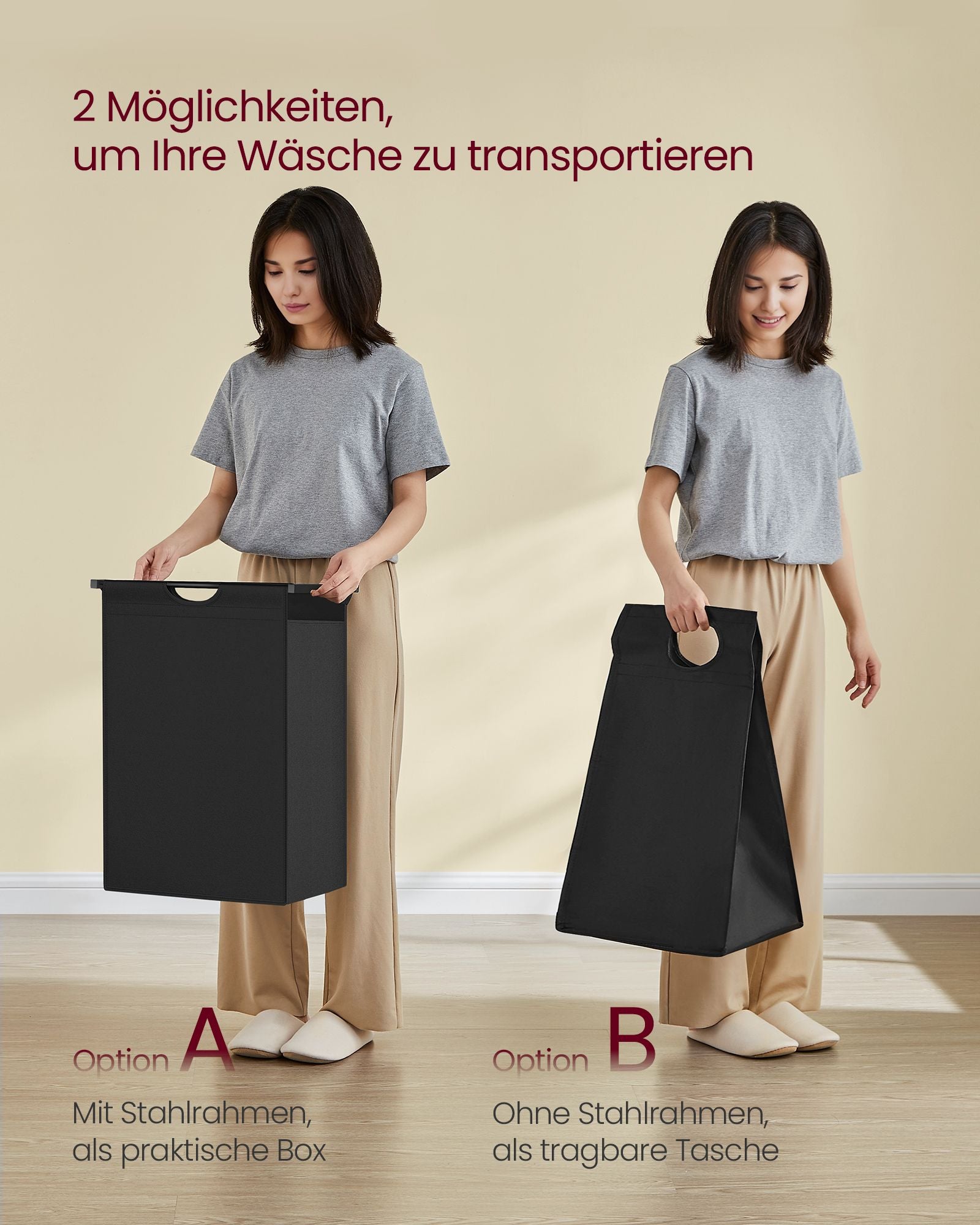 Wasmand met 2 planken 65 liter vintage bruin-zwart