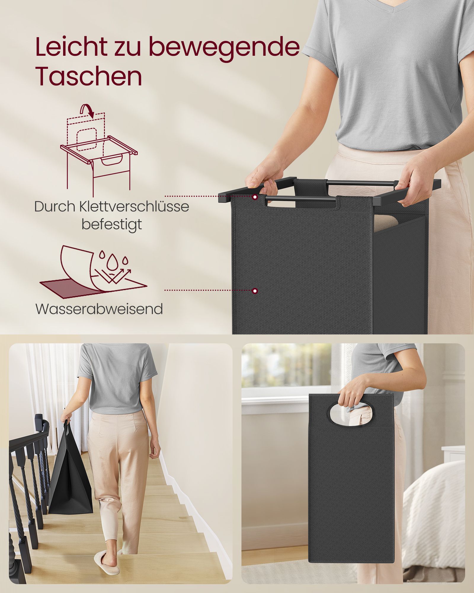 Wasmand – met kapstok – 2 vakken – vintage bruin-klassiek zwart