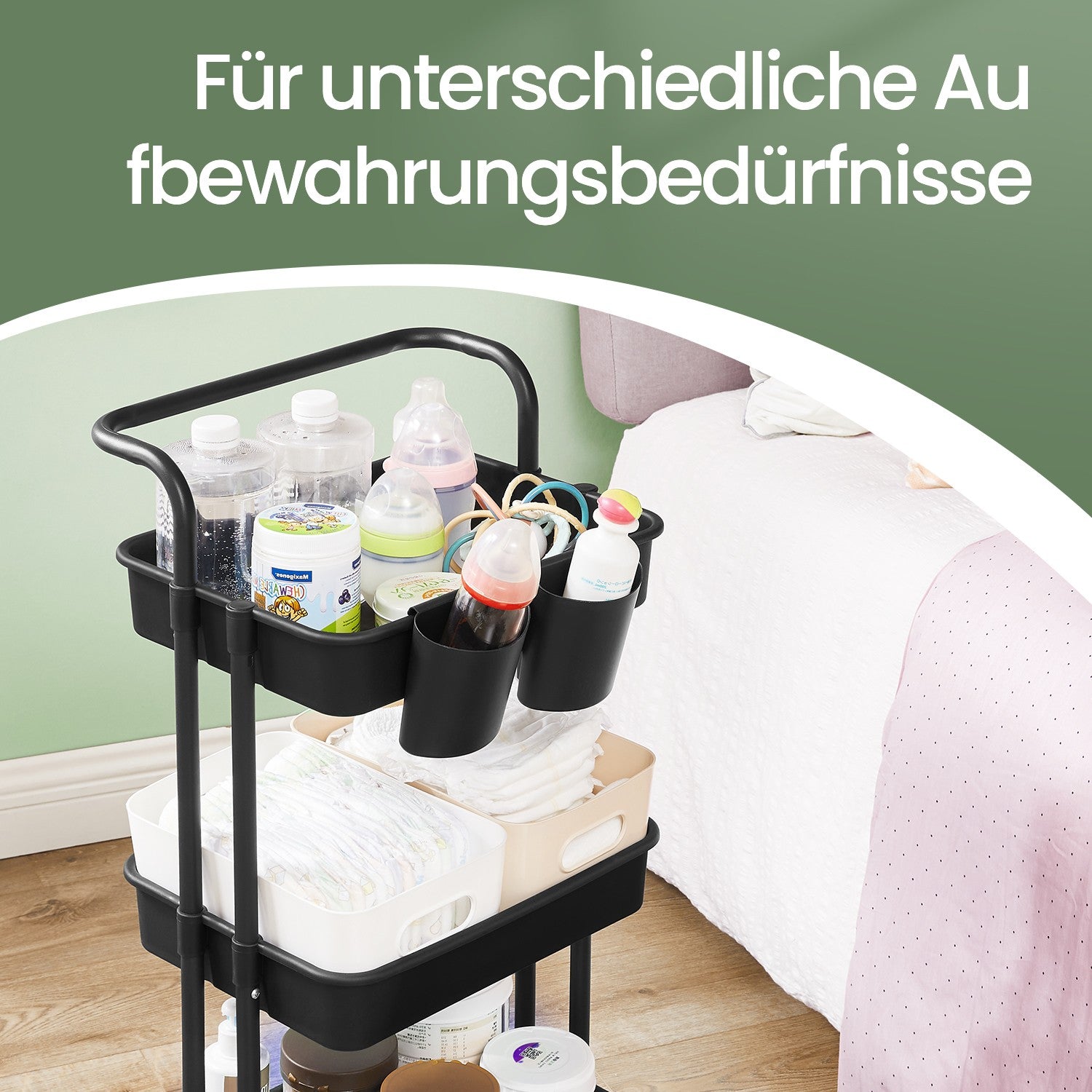 3-laags trolley, serveerwagen, keukenwagen met handvat