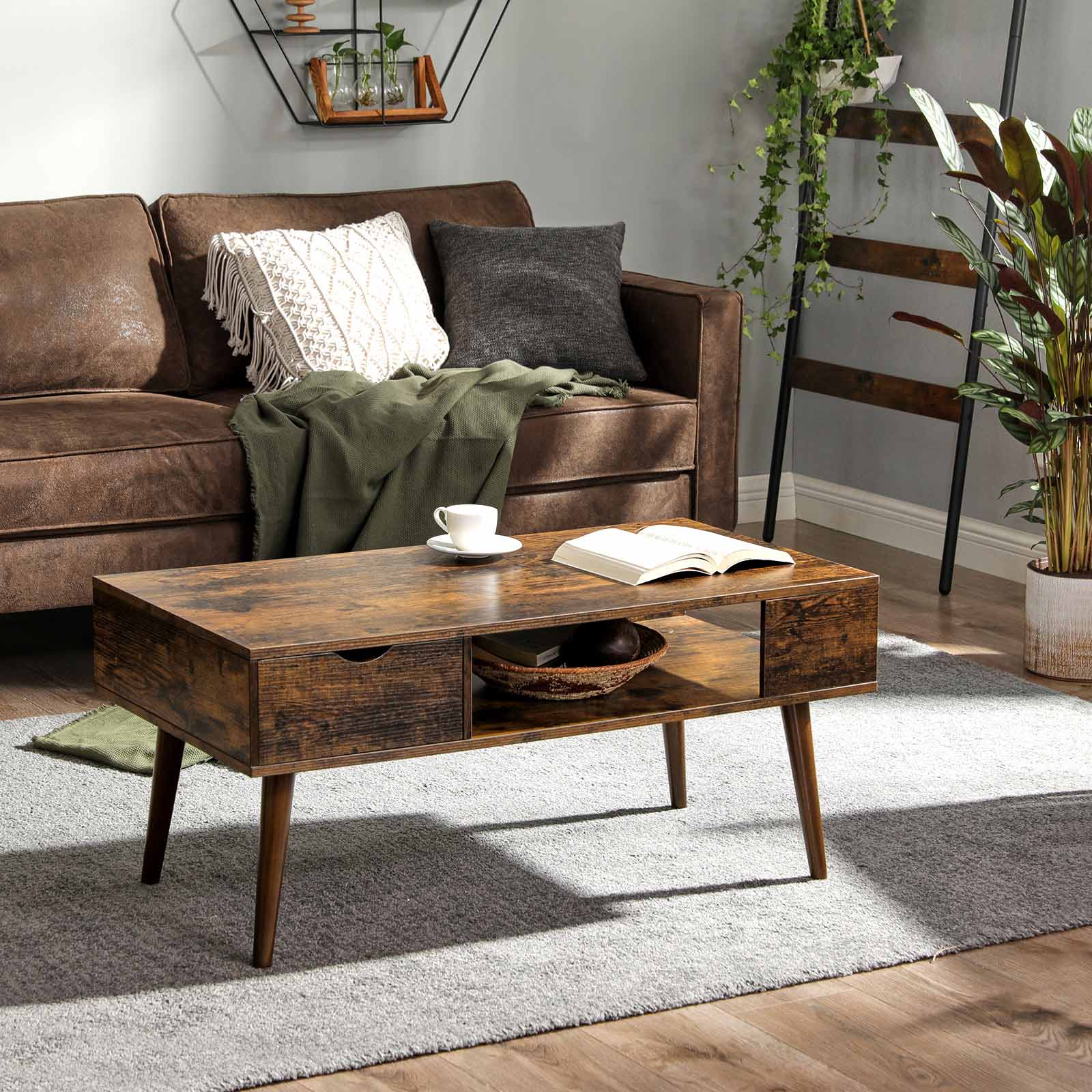 Salontafel - Met open vak en lade - Bruin