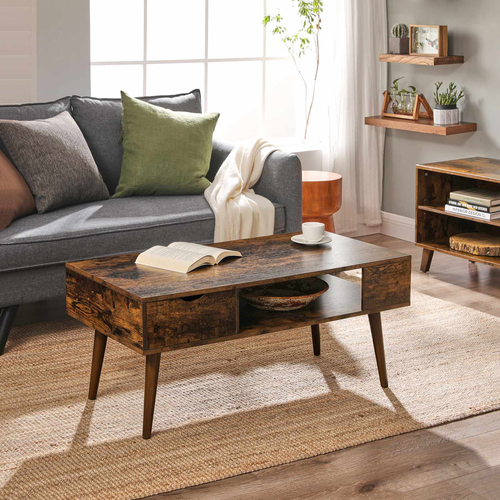 Salontafel - Met open vak en lade - Bruin