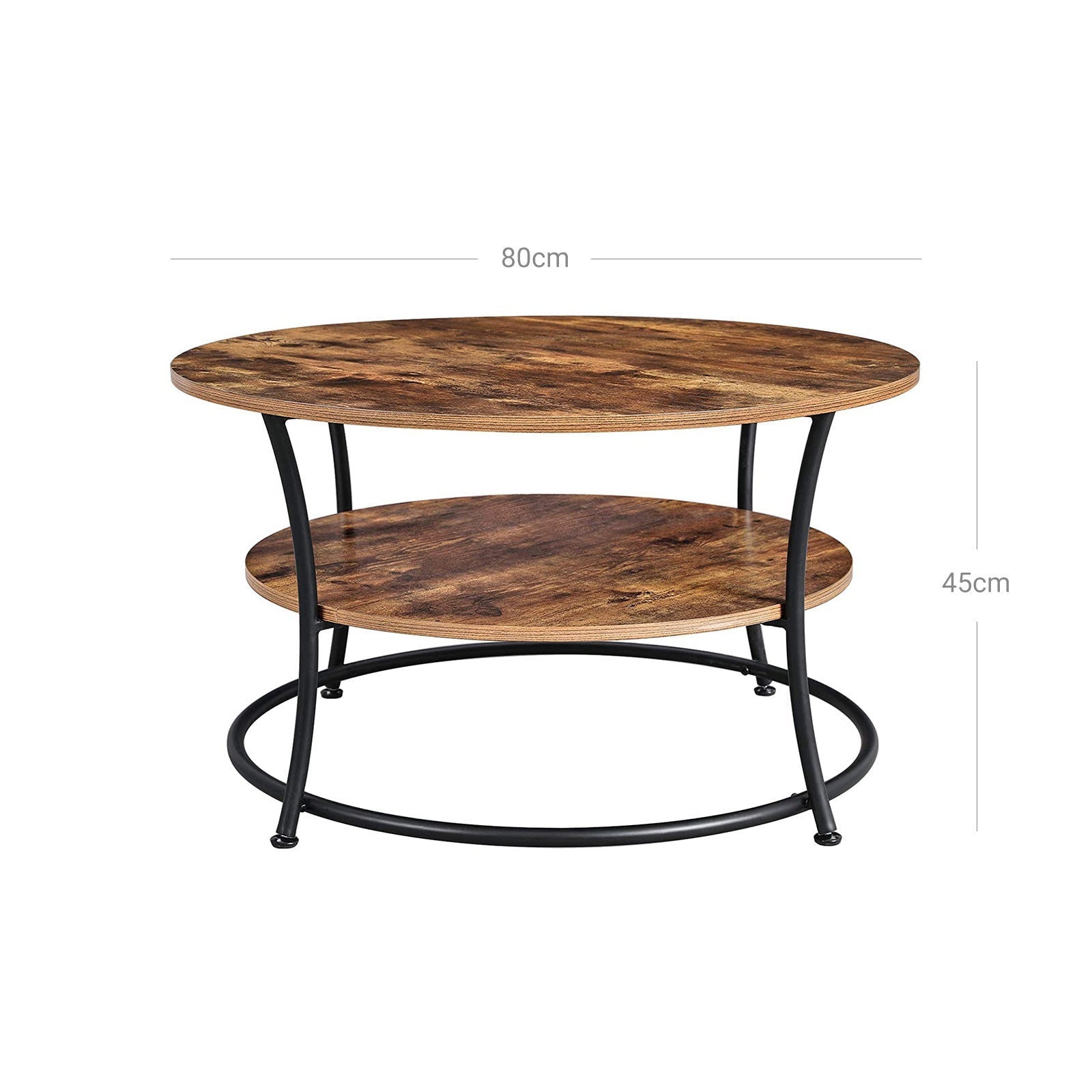 Salontafel - Ronde bijzettafel met 2 planken - Metalen frame