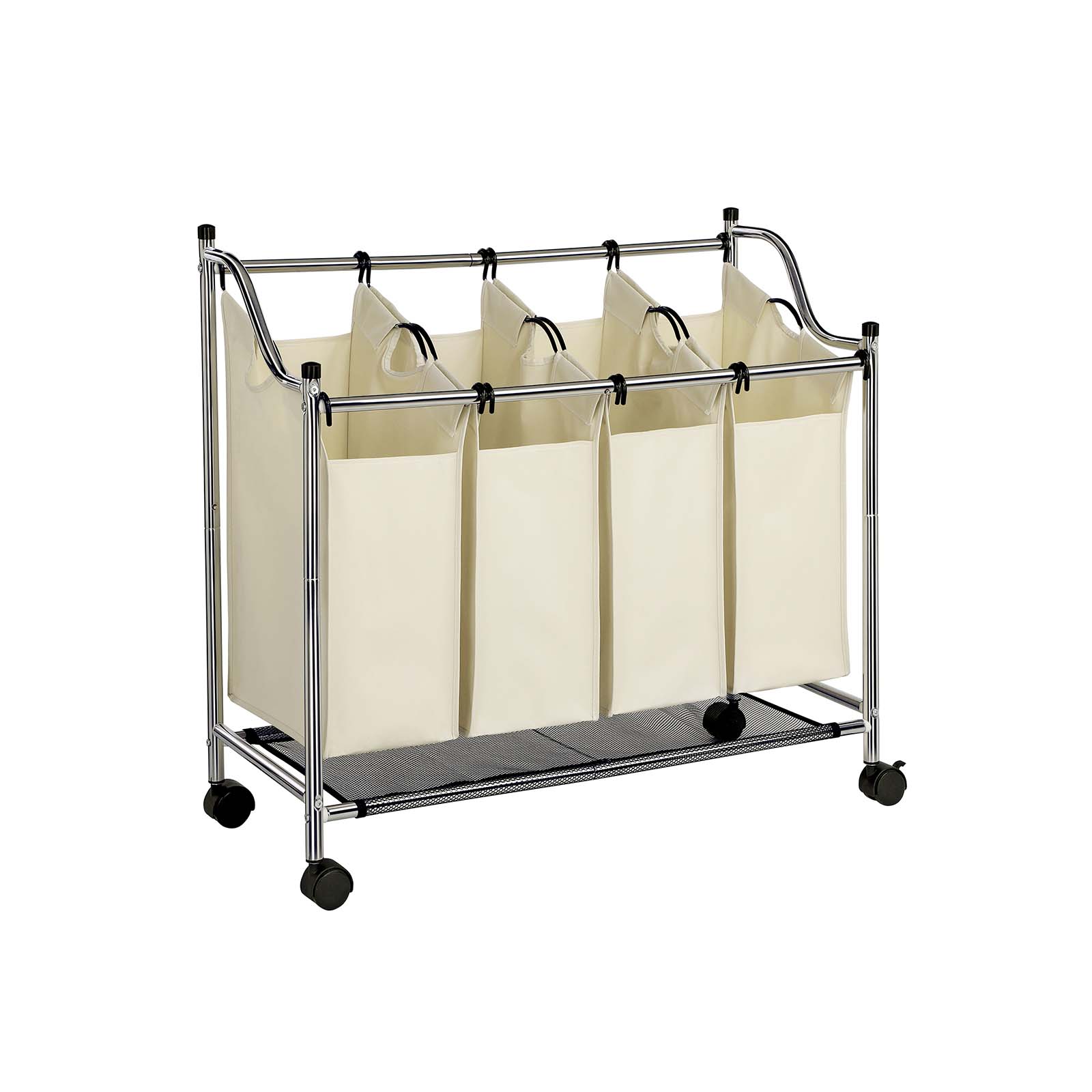 Wasmand op wielen - 4 waszakken - 4 x 35 liter - Beige