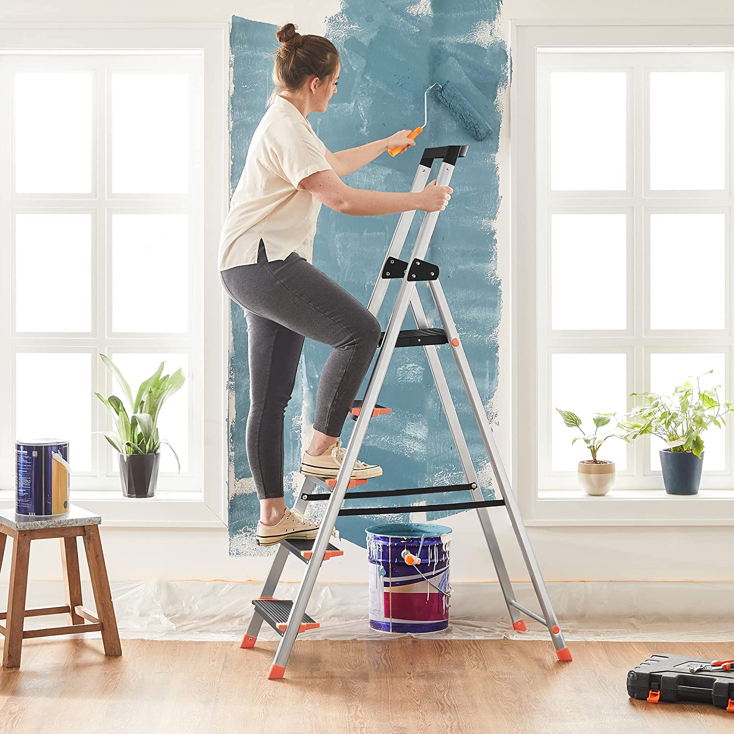 Trapladder - Opvouwbaar - 5 treden - Aluminium - Tot 150 kg