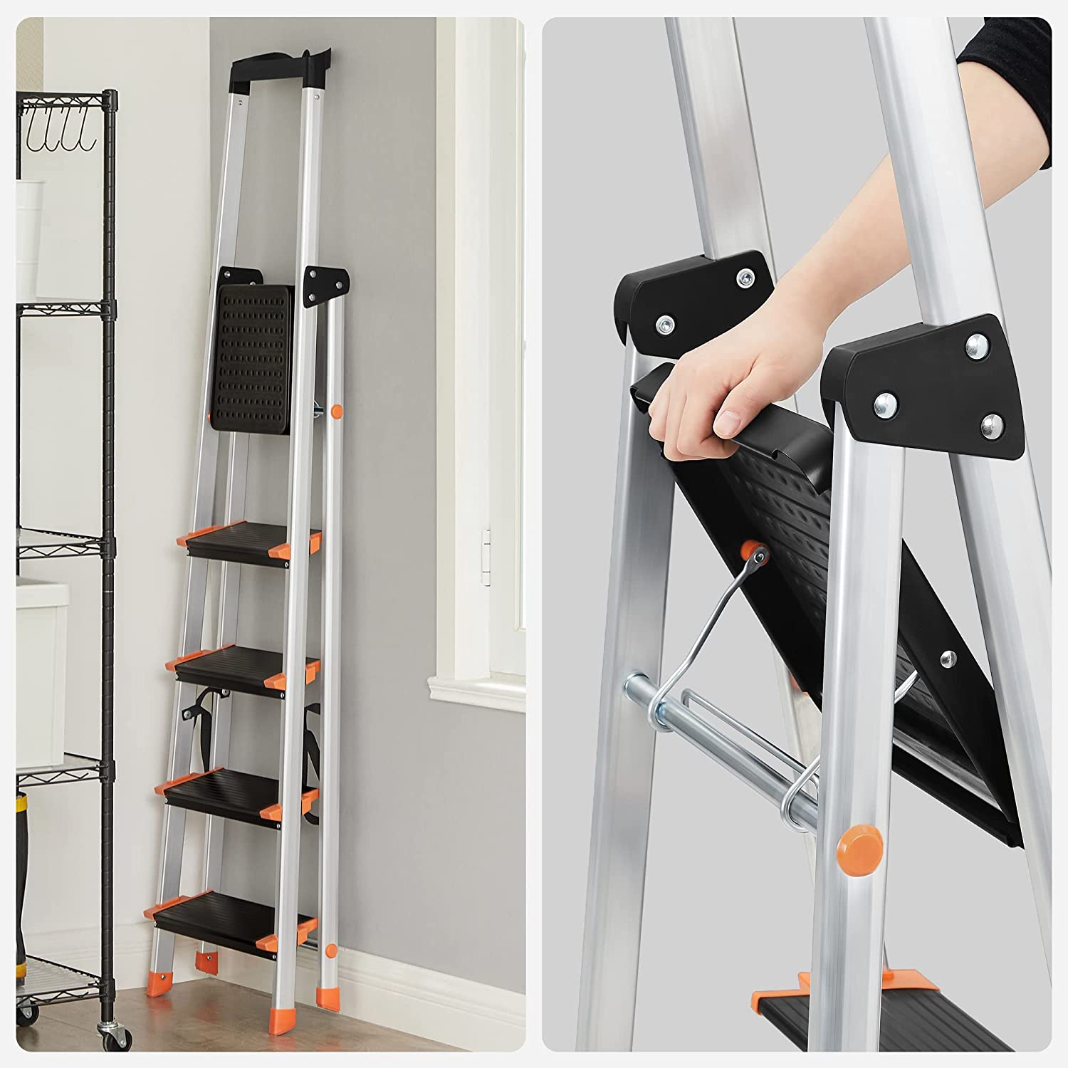 Trapladder - Opvouwbaar - 5 treden - Aluminium - Tot 150 kg