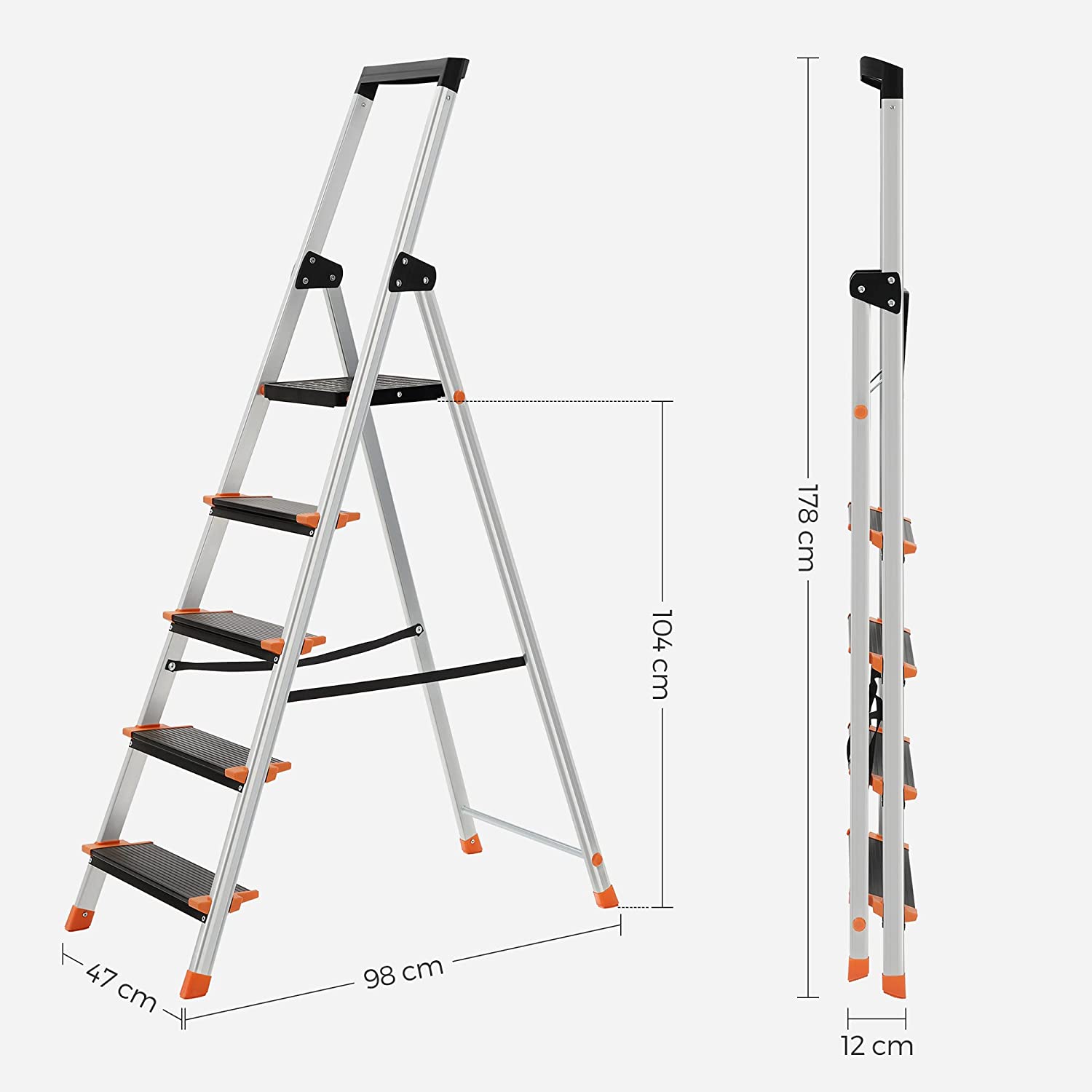 Trapladder - Opvouwbaar - 5 treden - Aluminium - Tot 150 kg