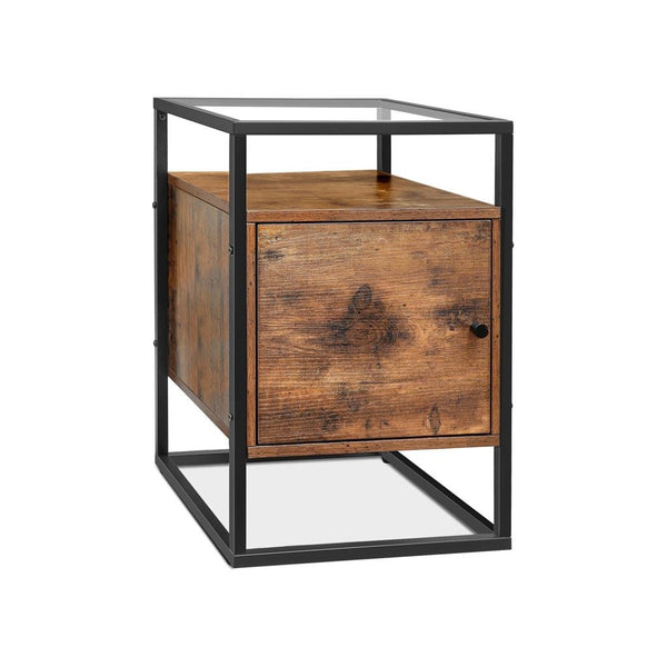 Nachtkastje - Met glazen blad - Woonkamerkast - Salontafel - Vintage bruin/zwart