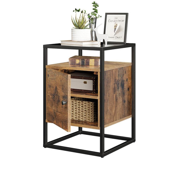 Nachtkastje - Met glazen blad - Woonkamerkast - Salontafel - Vintage bruin/zwart
