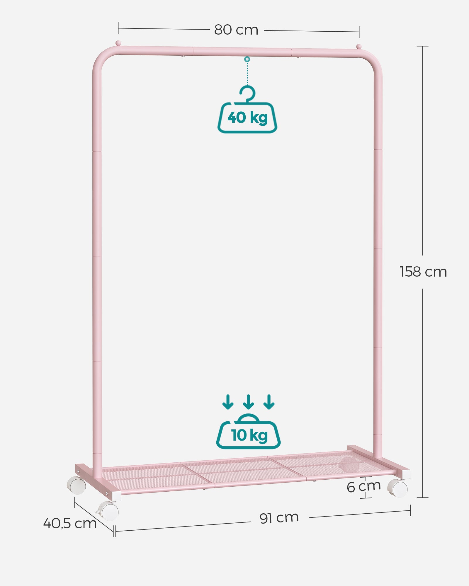 Kledingrek 91 Cm Breed Op Pastelroze Wielen
