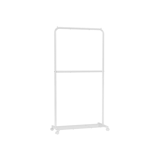Kledingrek – op wielen – 2 stangen – wit