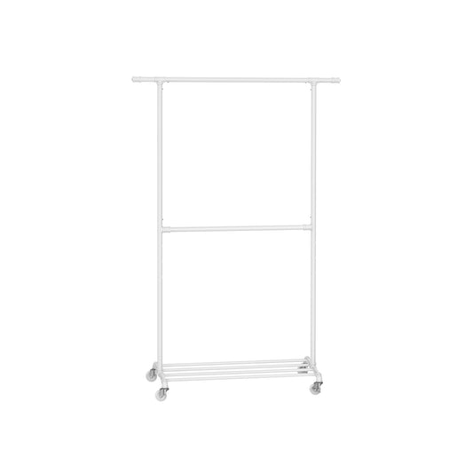 Kledingrek – op wielen – 2 stangen – klassiek wit