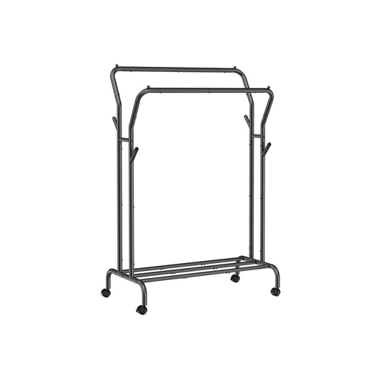 Kledingrek – op wielen – 2 kledingroedes – zwart