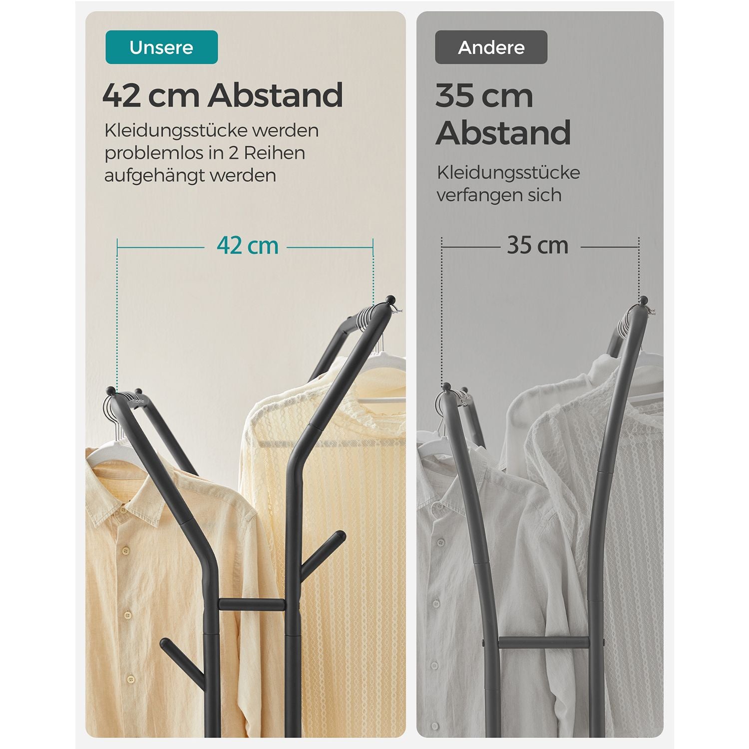 Kledingrek – op wielen – 2 kledingroedes – zwart