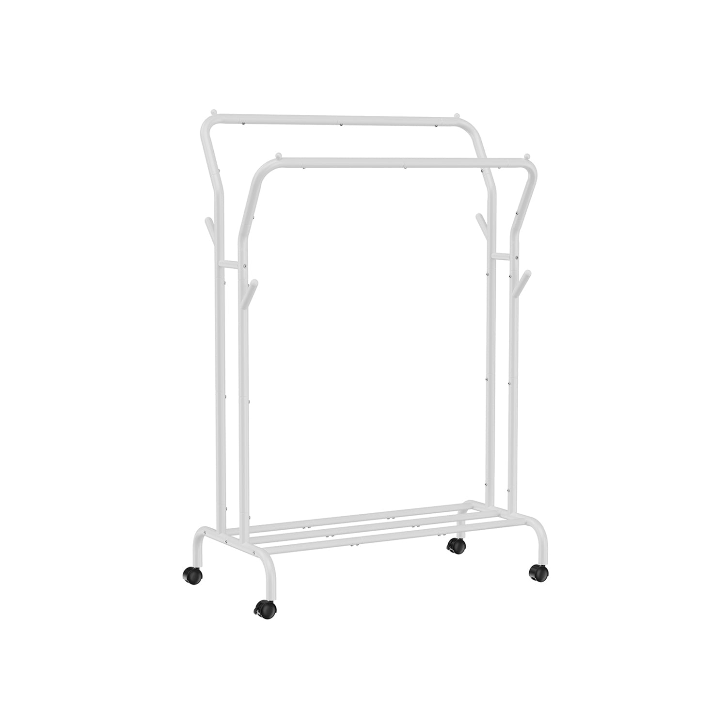 Kledingrek – op wielen – 2 kledingroedes – zwart