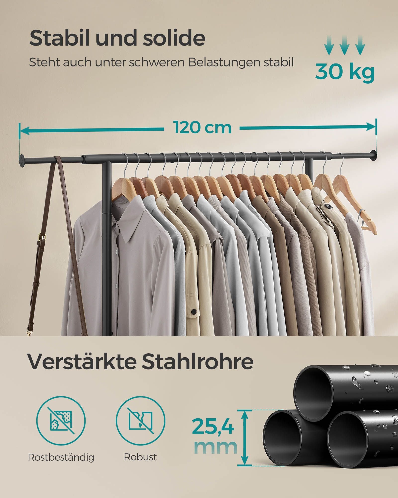 Kledingrek Op Wielen Met Een Draagvermogen Tot 45 Kg, Inktzwart