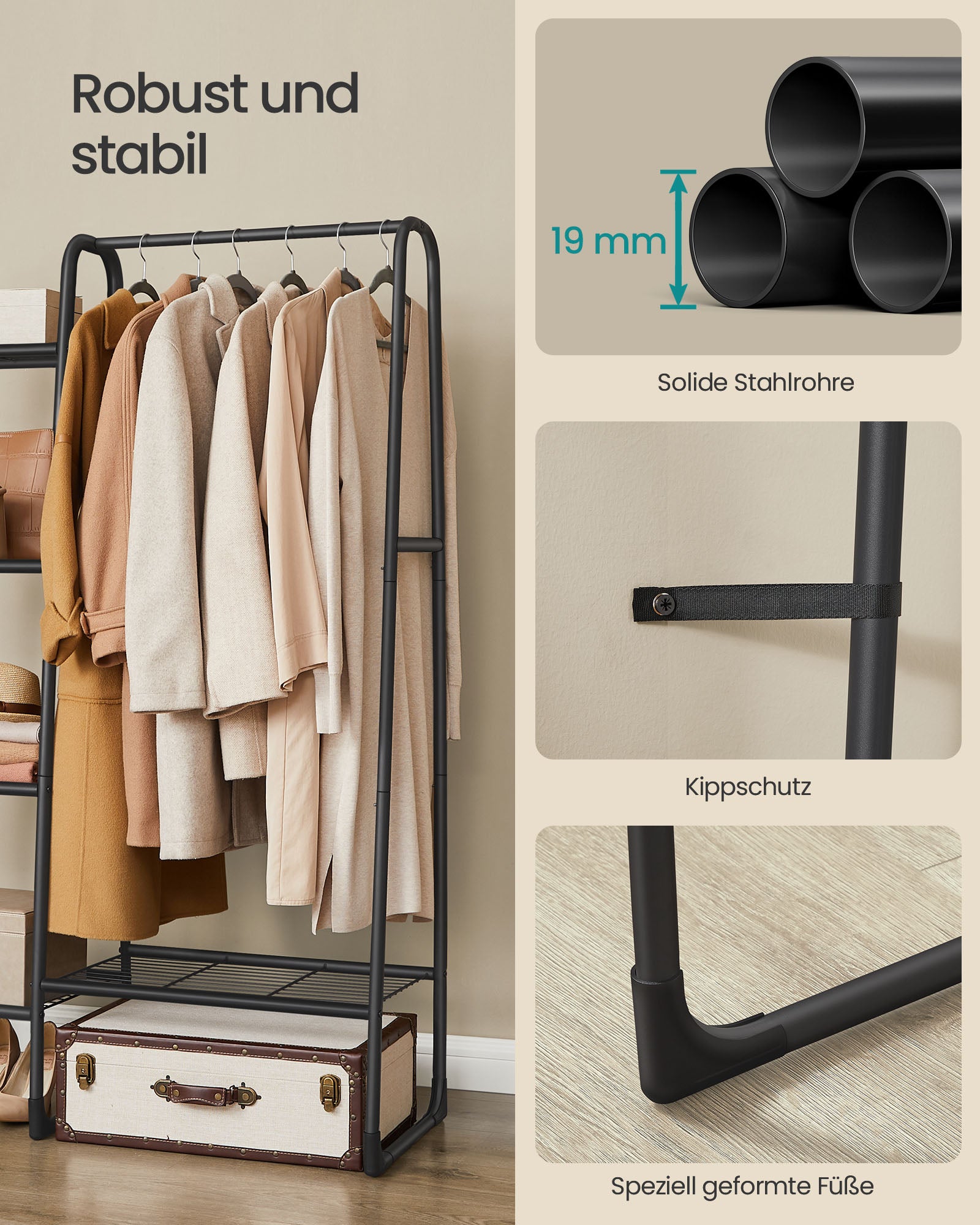 Kledingrek Met 5 Planken En Stalen Frame Inktzwart