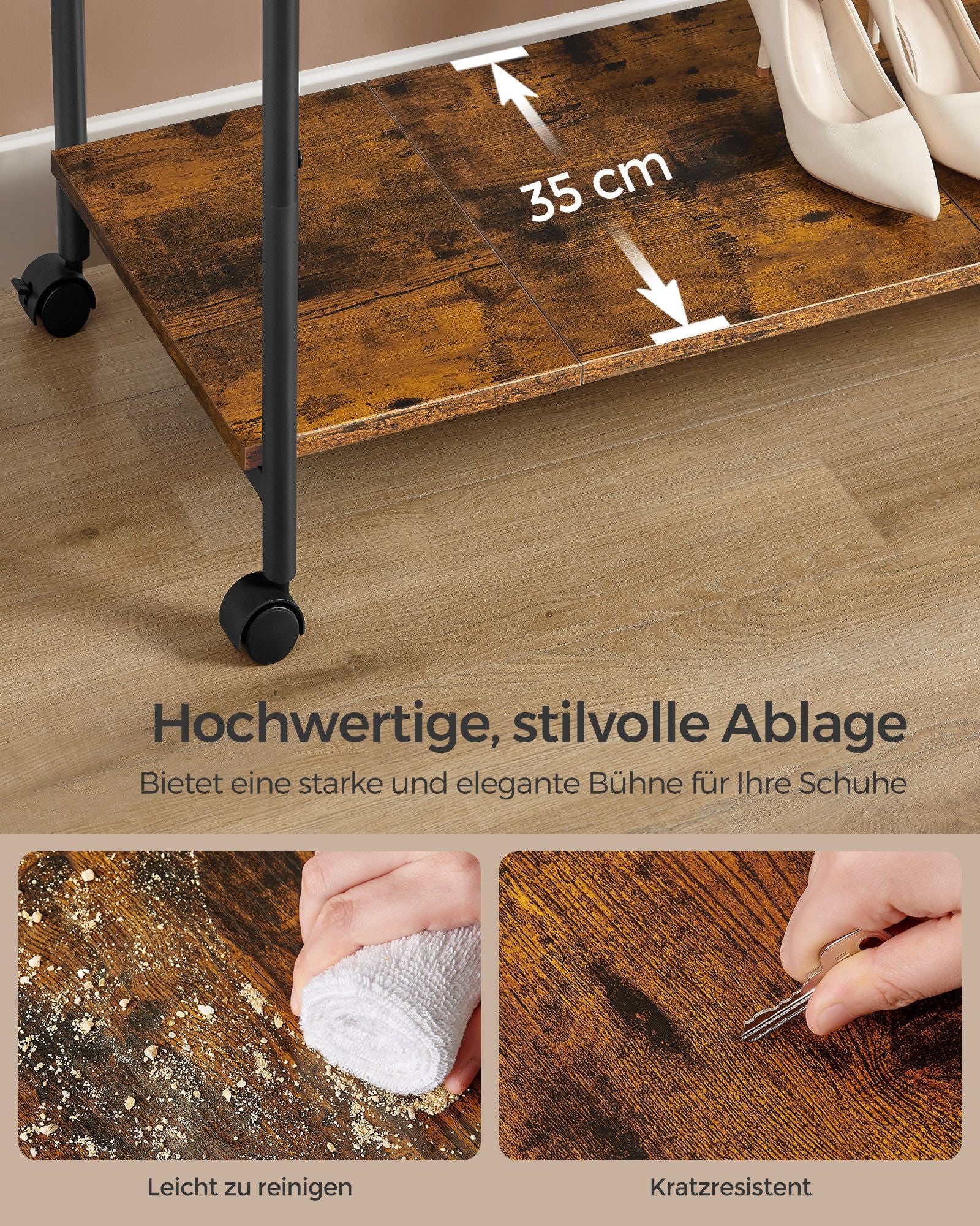 Kledingrek – op wielen – vintage bruin & inktzwart
