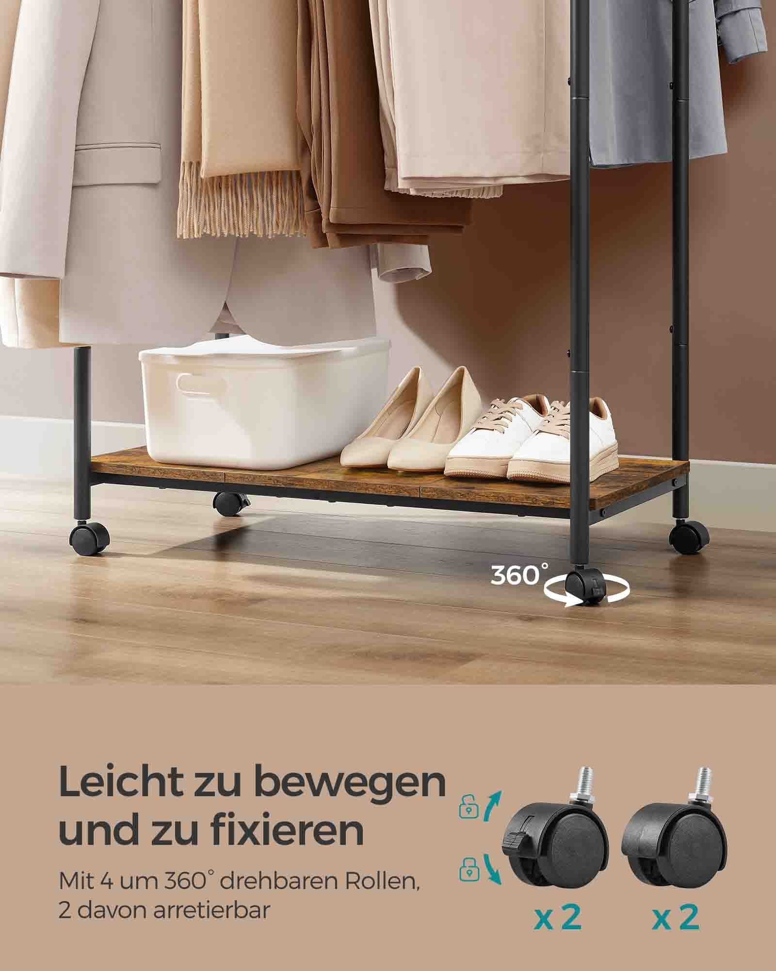 Kledingrek – op wielen – vintage bruin & inktzwart