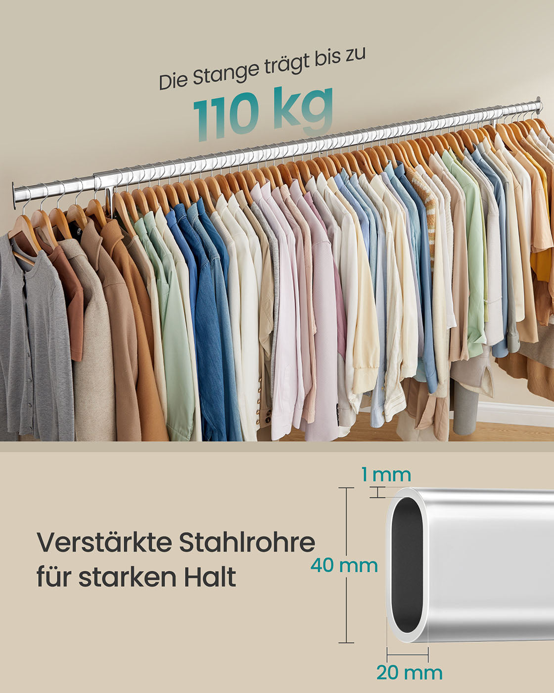 Kledingrek op Wieltjes – 45x(160-200)x162,9 cm – Zilver