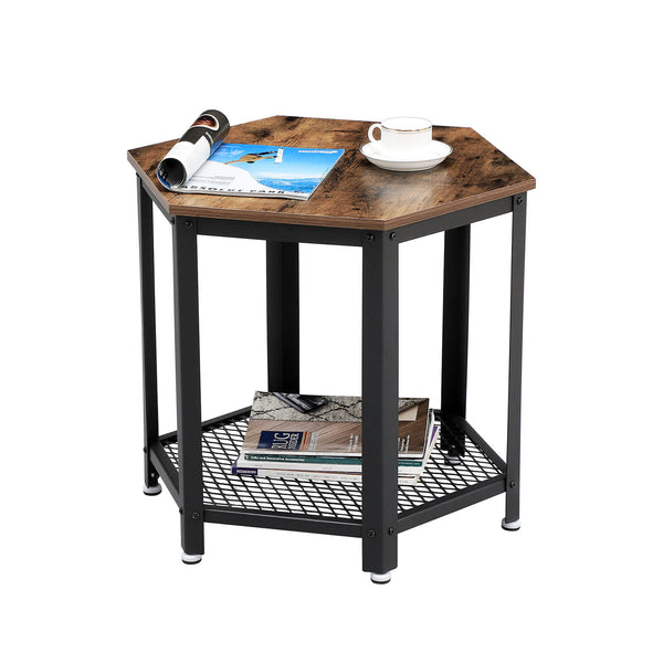 Bijzettafel - Nachtkastje met roosterplank - Banktafel - Industrieel ontwerp - Voor woonkamer/slaapkamer