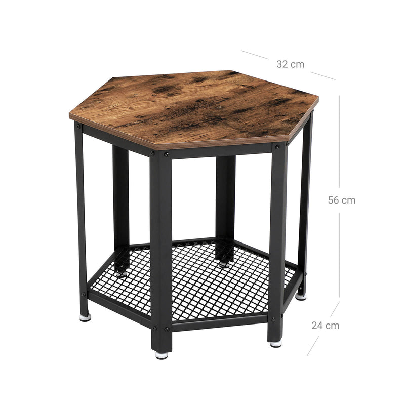 Bijzettafel - Nachtkastje met roosterplank - Banktafel - Industrieel ontwerp - Voor woonkamer/slaapkamer