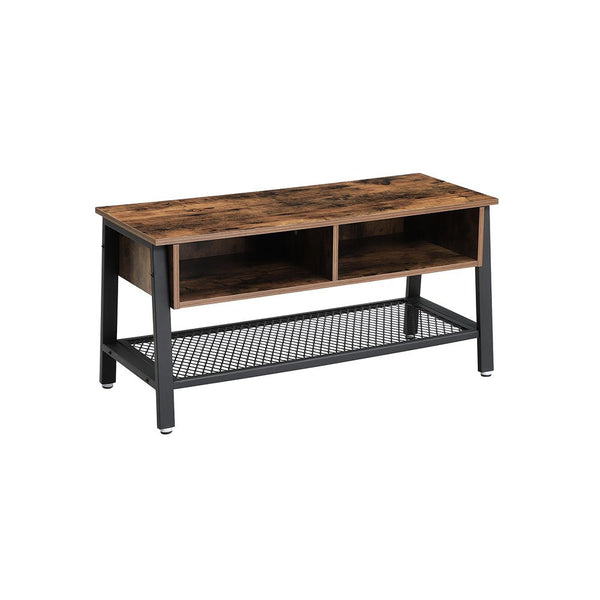 TV-meubel – salontafel – met metalen frame – 2 open vakken – met gaasplank – bruin/zwart