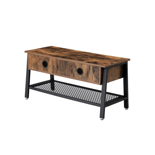 TV-meubel – salontafel – met metalen frame – 2 open vakken – met gaasplank – bruin/zwart
