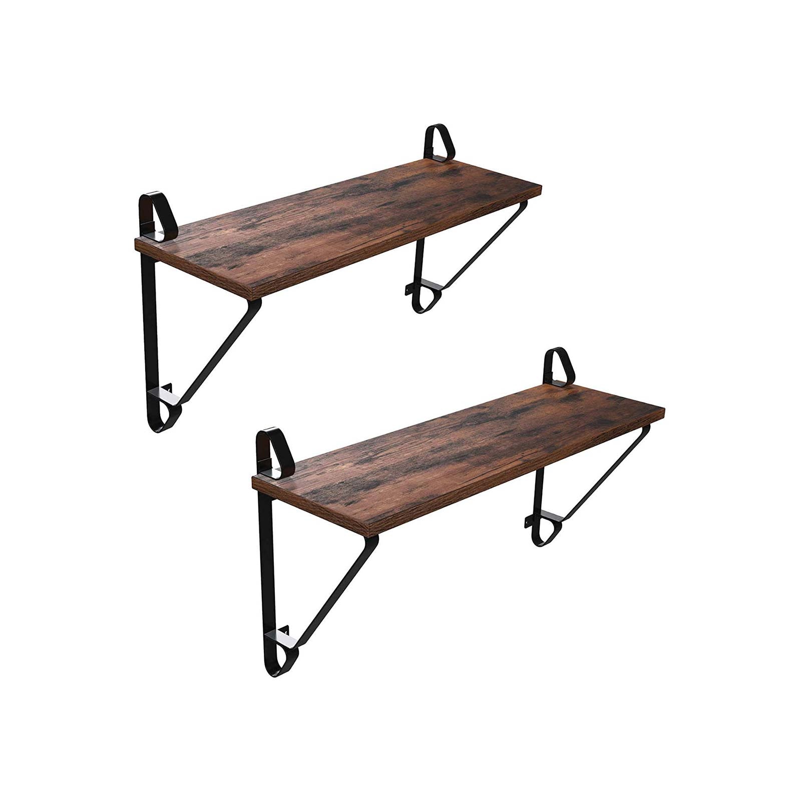 Wandplanken set van 2 - Grote zwevende planken - Rustiek design - Bruin/Zwart