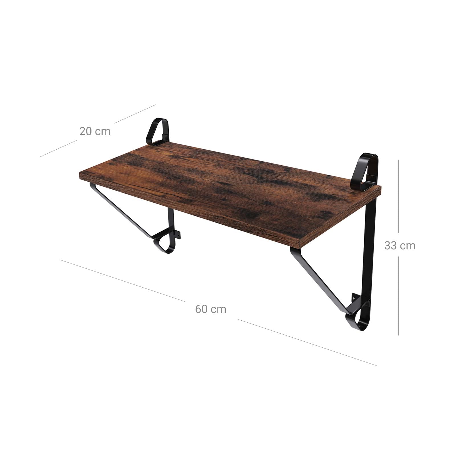 Wandplanken set van 2 - Grote zwevende planken - Rustiek design - Bruin/Zwart