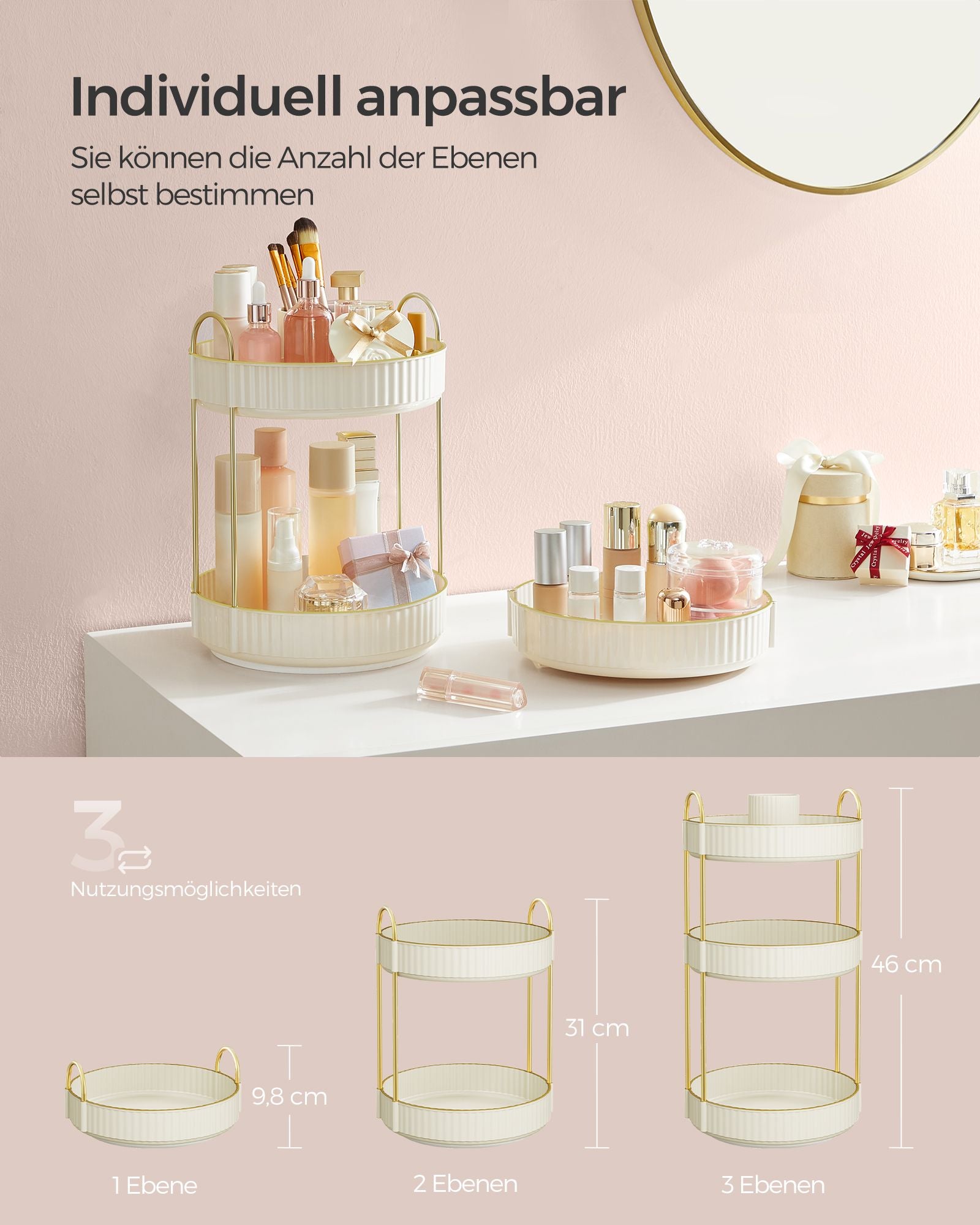 Make-up organizer – roterend – cadeau-idee – wolkwit