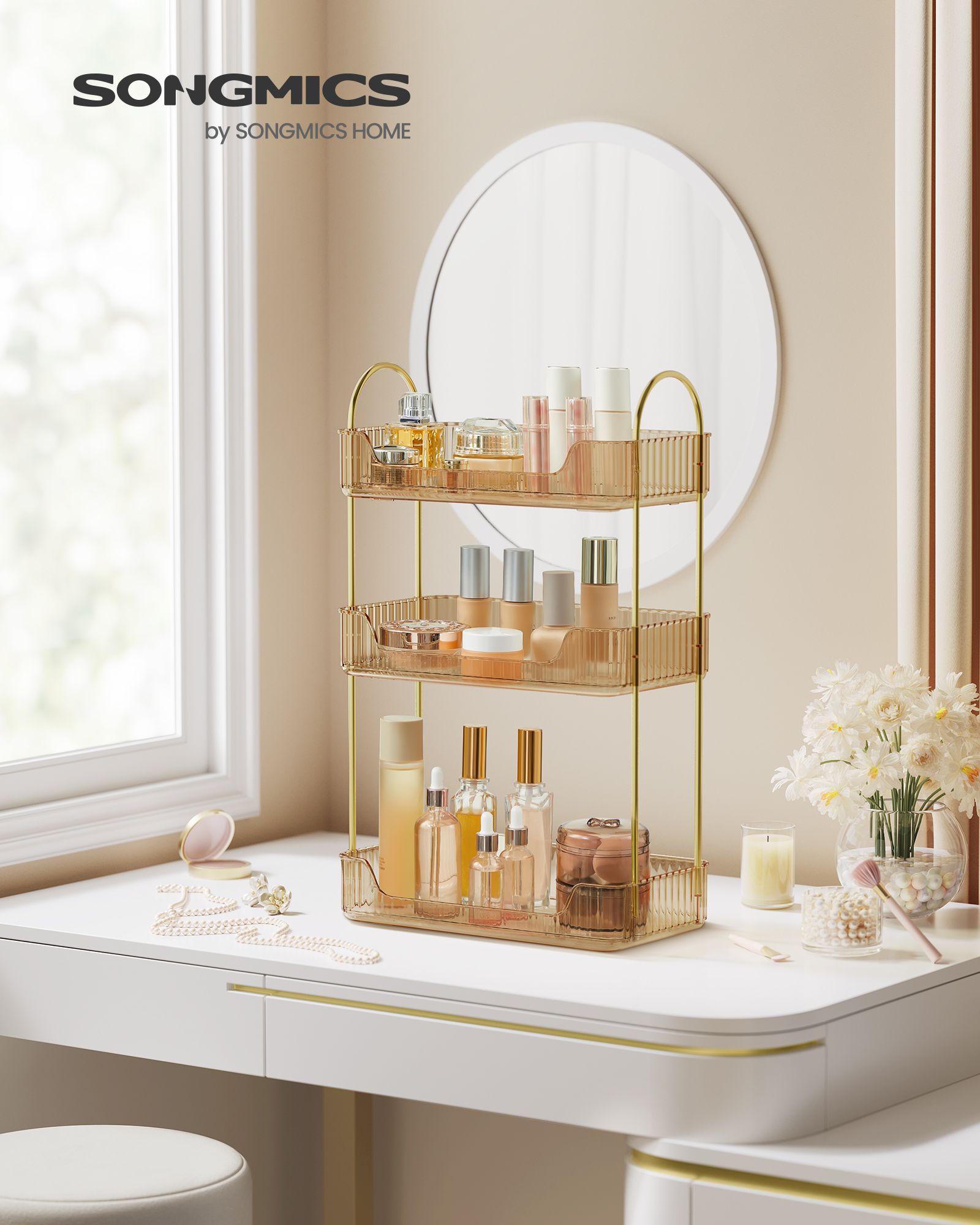Make-up organizer – rechthoekig – cadeau-idee – champagne goud