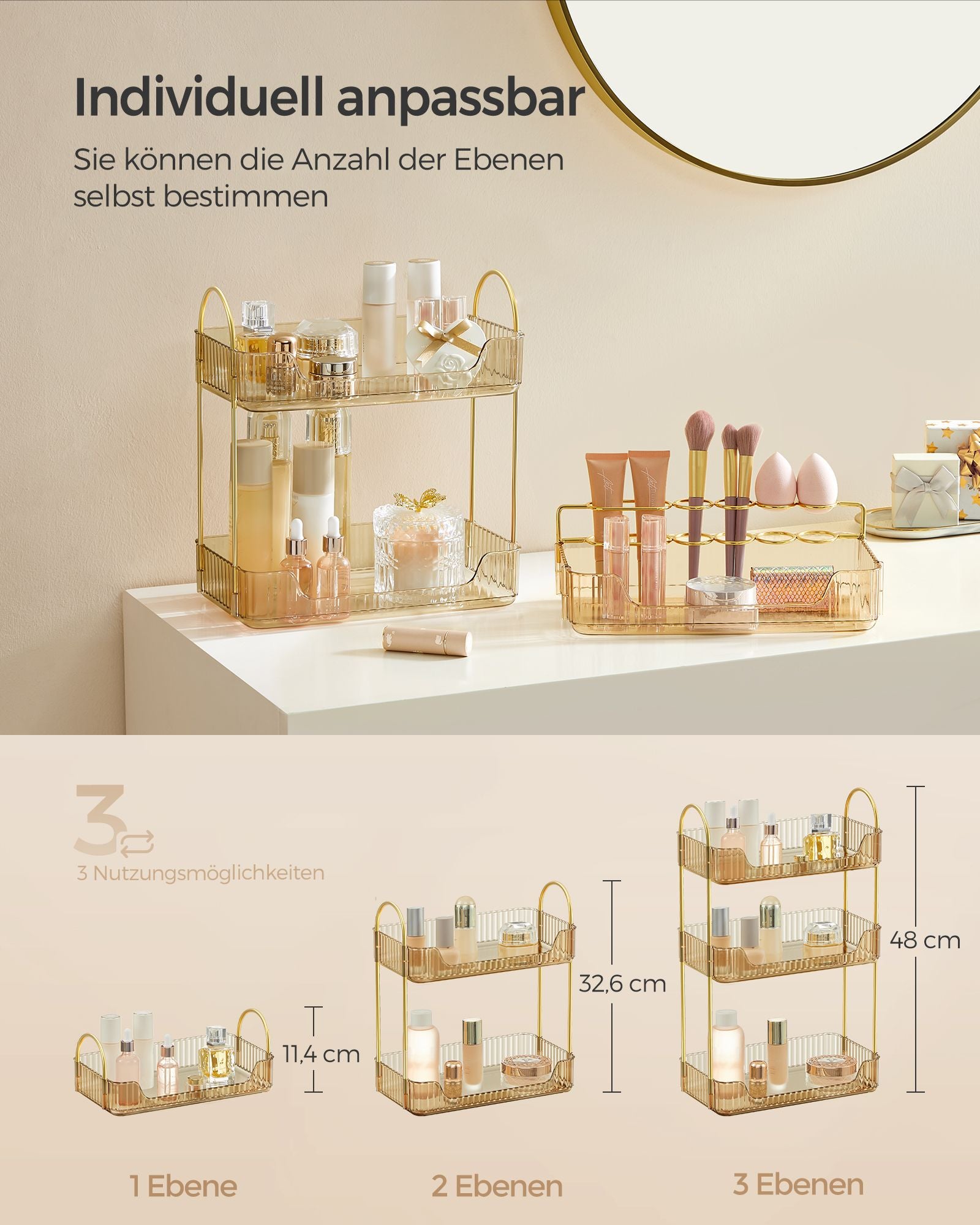Make-up organizer – rechthoekig – cadeau-idee – champagne goud