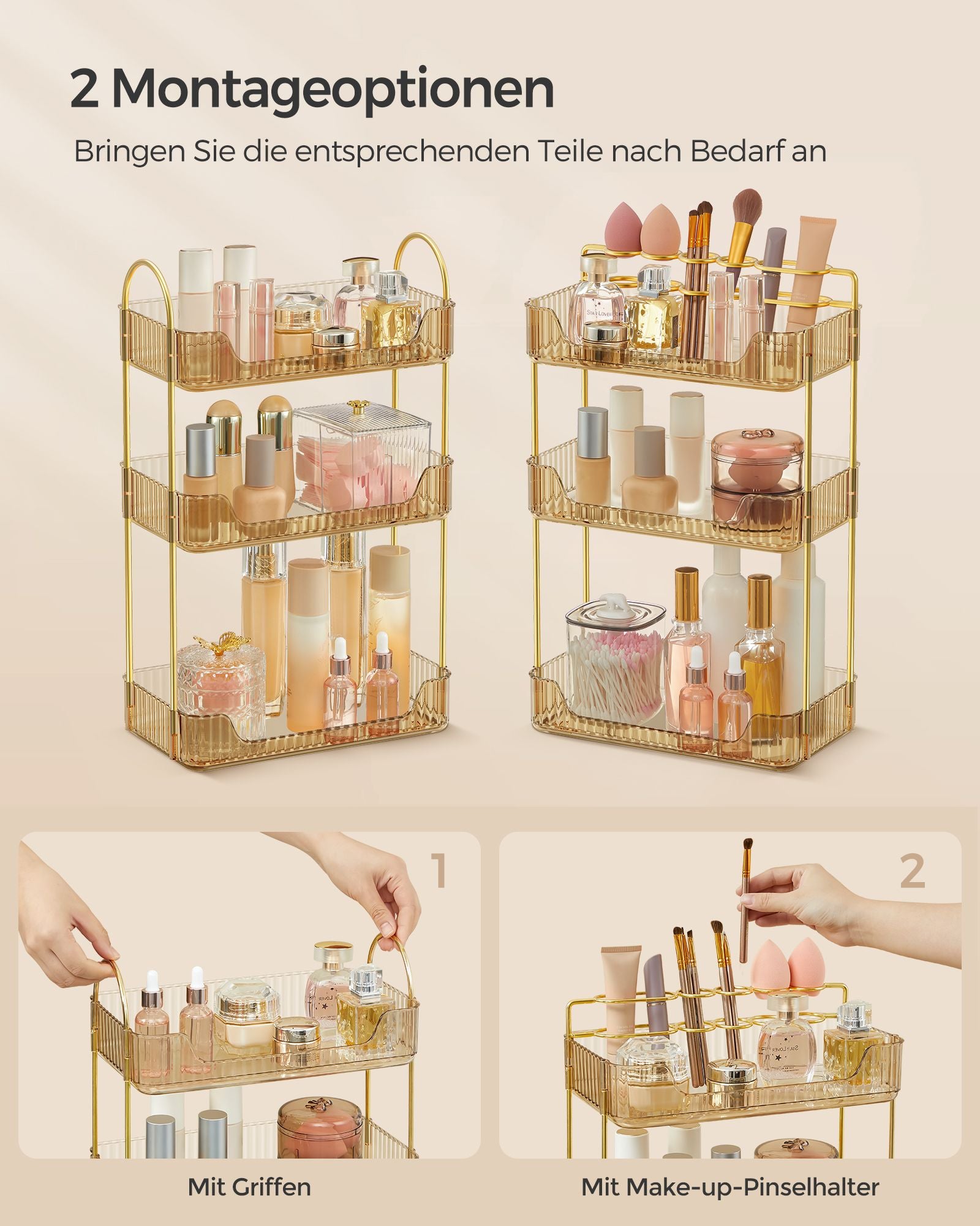 Make-up organizer – rechthoekig – cadeau-idee – champagne goud