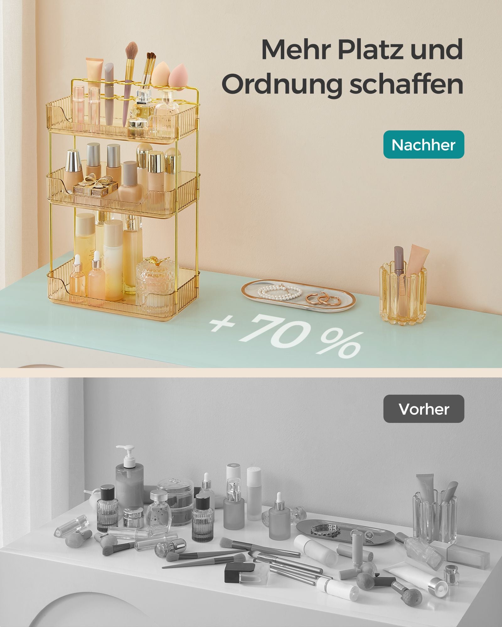 Make-up organizer – rechthoekig – cadeau-idee – champagne goud